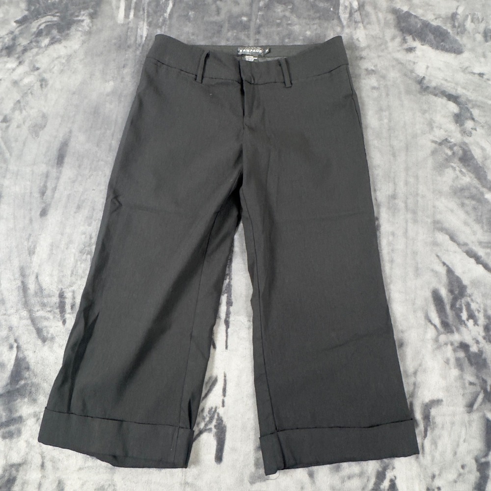 Rampage Cropped Dress Pants Womens Size 3 Black Cuffed Wide Leg Trousers 2PUE99X